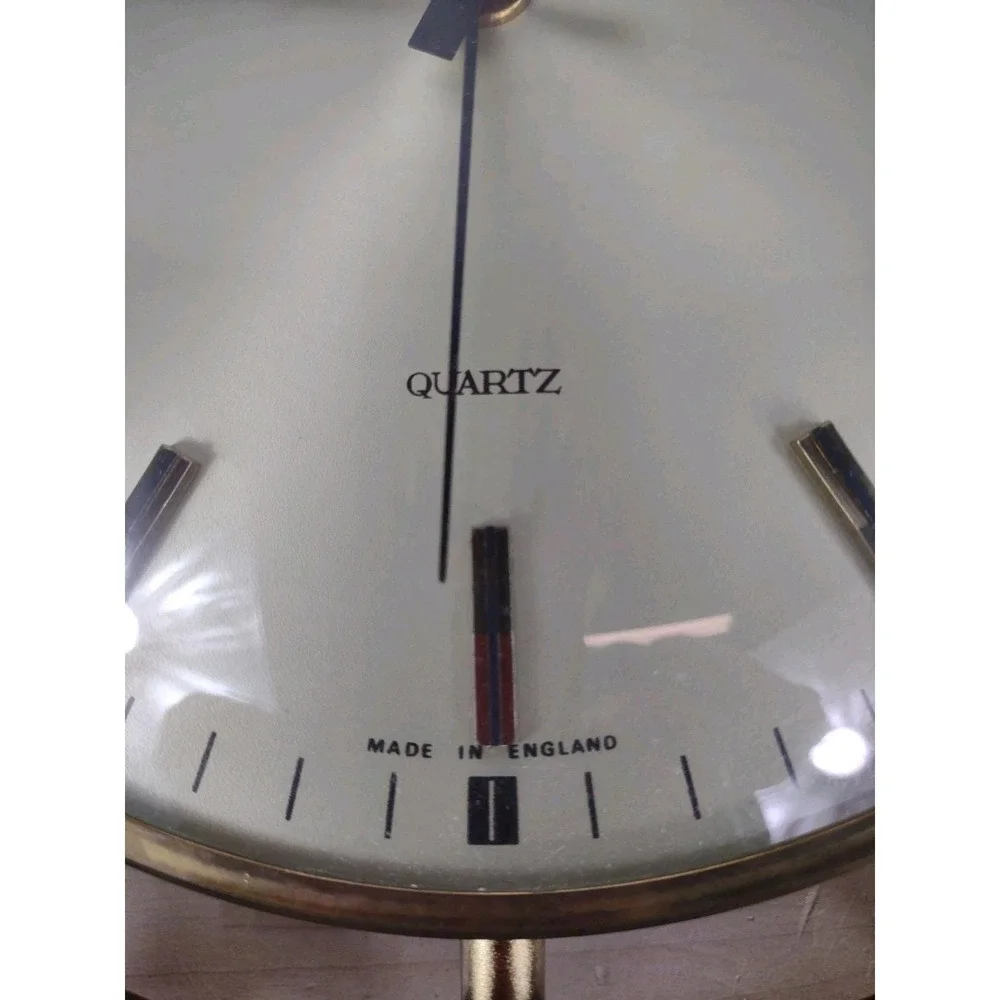 Vtg Metamec Mid-Century Modern Sunburst Wall Clock Brass Color Faux Wood England